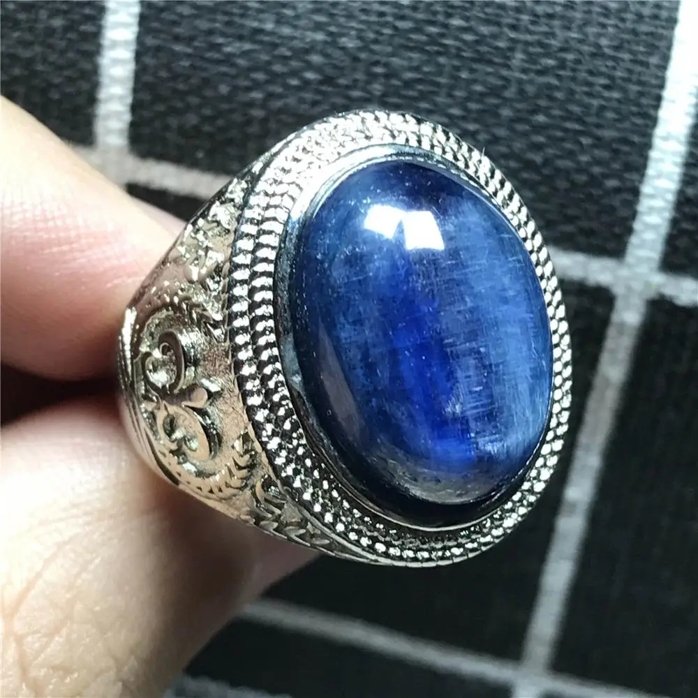 Подлинный натуральный Синий Кианит кристалл кольцо для мужчин 18x12 мм камень