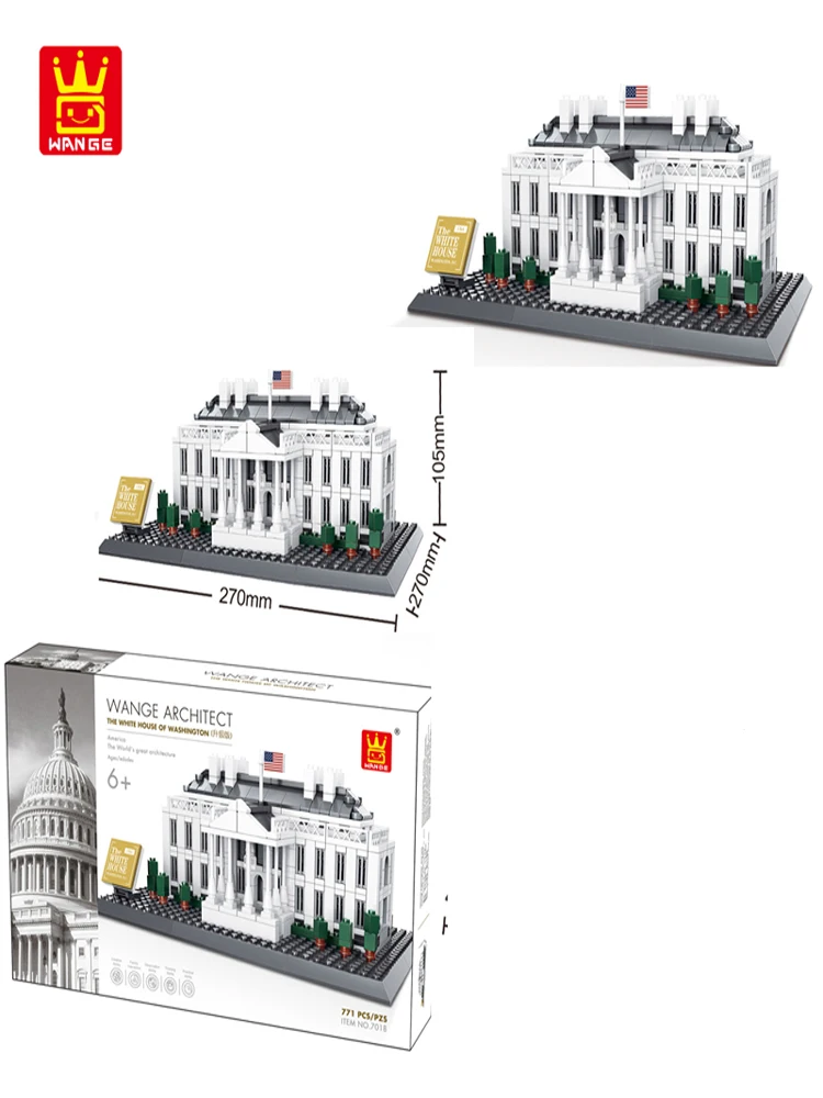 Новый WANGE 7018 архитектурный американский белый дом из города набор строительных