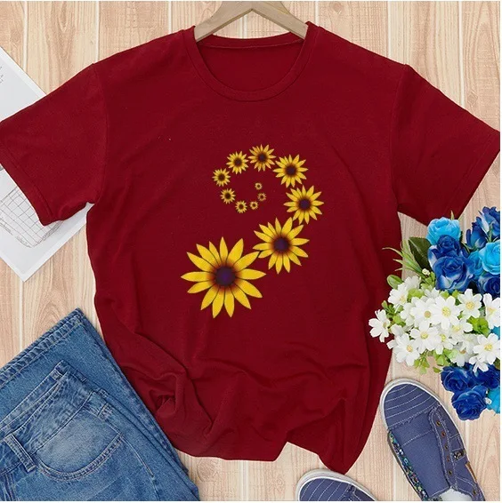

Fashion Harajuku Graphic Tees Women Cactus Sun Flower T-shirt Cute Girl's Tshirts O-neck Short Sleeve Tees Female Tops
