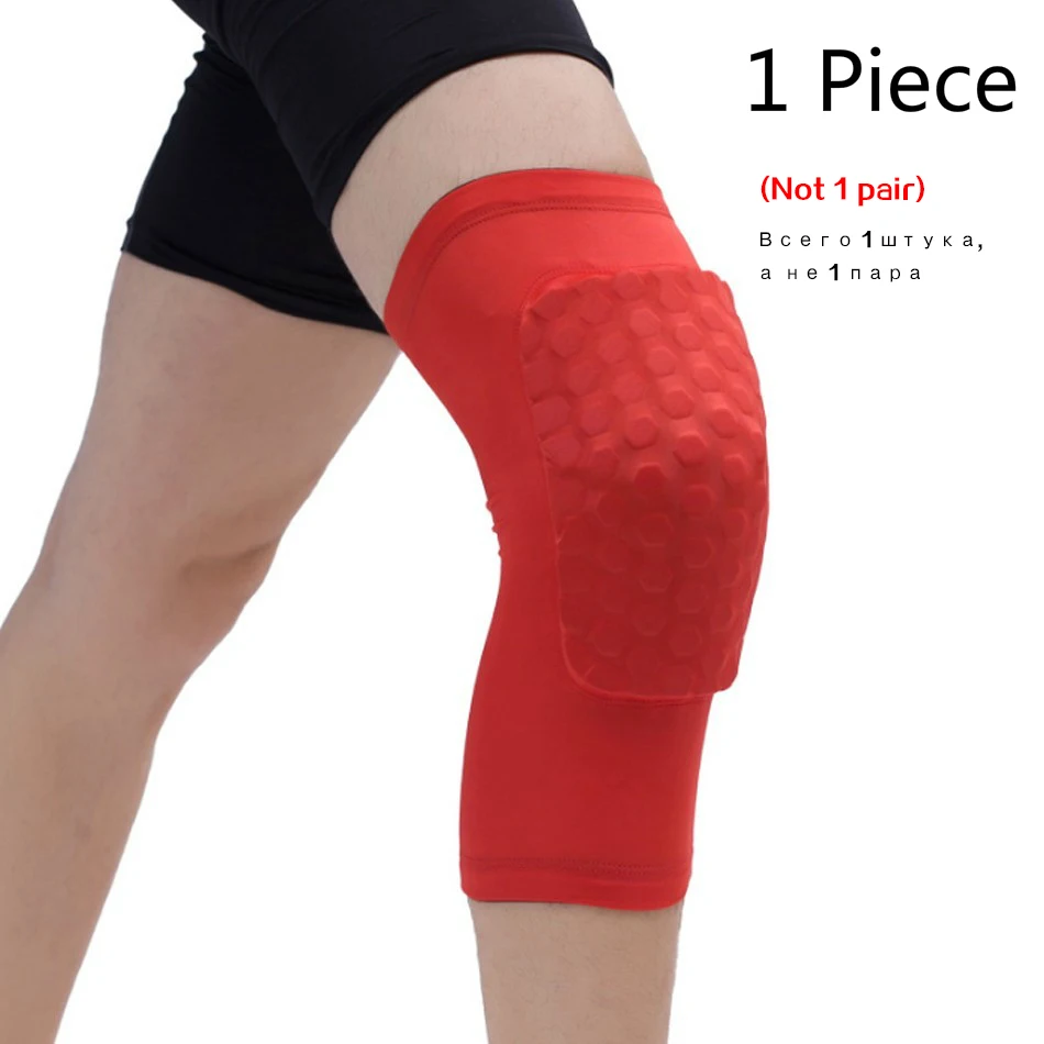 1PC Short Knee Red Стоящий 1 шт. баскетбольные наколенники протектор компрессионный рукав соты фиксатор из пенопласта наколенники фитнес снаряжение волейбол поддержка - Цвет: 1PC Short Knee Red