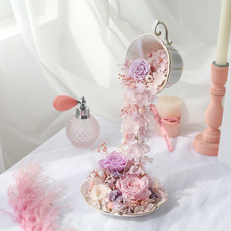 

Nordic Style Cup Dish Immortalized Flower DIY Vase Ornament Living Room Creative Gifts Christmas Decorations Home