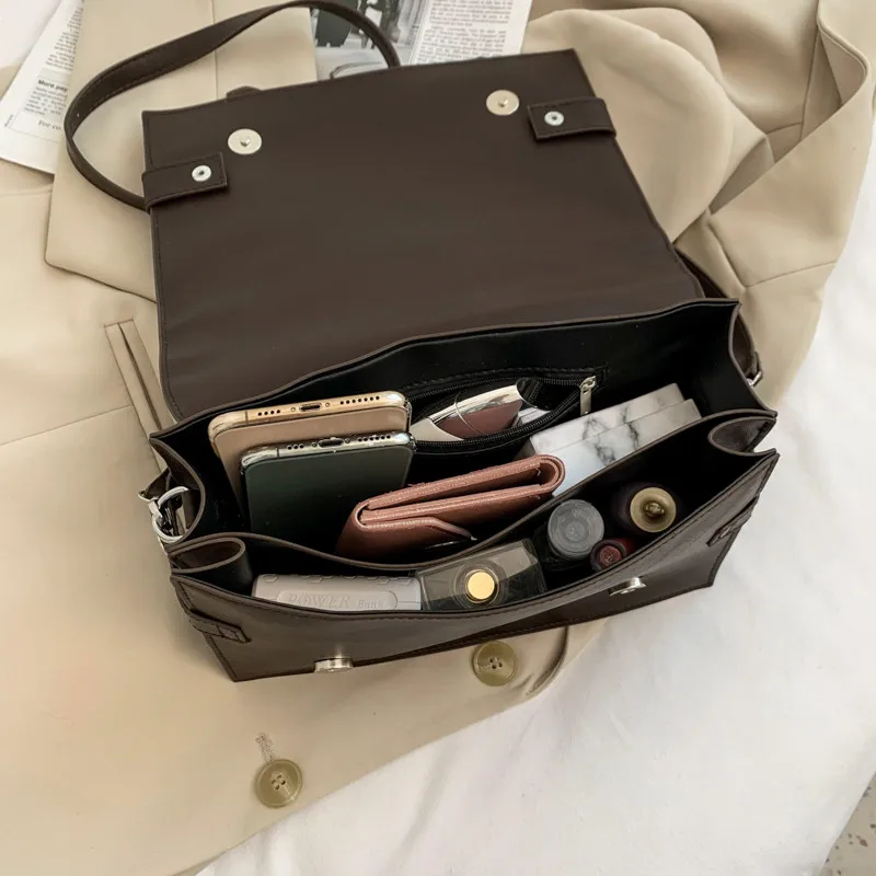 

All-match Plaid Suture Women's Messenger Bag Retro Pure Color Female Tote Bags Noble Temperament Leather Lady Shoulder Bag Sac