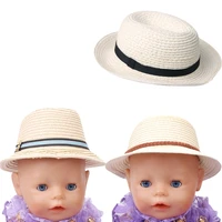 43 cm baby dolls hat newborn fashionable white straw hat baby toys sunshade hat fit american 18 inch girls doll f499