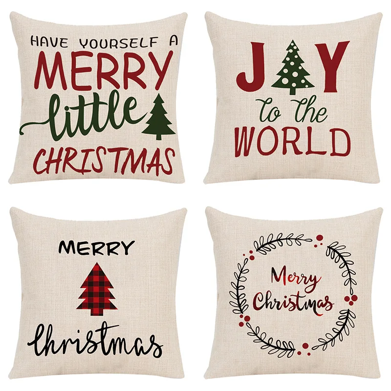 

Happy New Year Christmas Cushion Cover Christmas Ornaments Santa Claus Sofa Cushion Covers For Living Room Home Decor