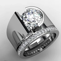 2021 hot stainless steel double ring set for women men trendy wedding engagement jewelry white zircon female male party gifts