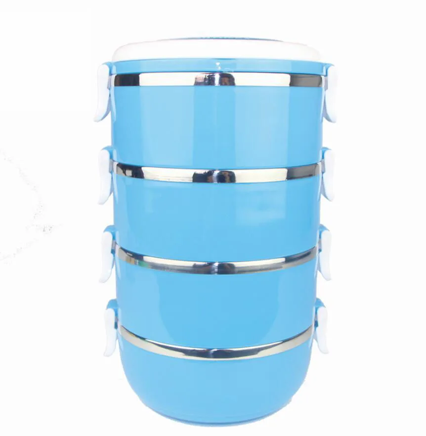 4 layer blue TenBroman Ланч-бокс из нержавеющей стали для детей, Детский Школьный Ланч-бокс, контейнеры для еды, ланчбокс для детей, милый для детей - Цвет: 4 layer blue