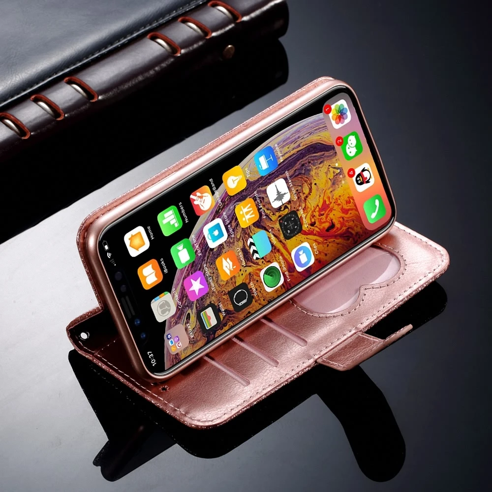 Glitter Wallet Flip Leather Case For iPhone Xr X Xs 11 Pro Max Shockproof Zip Bag Cover 7 8 6S 6 Plus 5 5S SE 12 Mini | Мобильные