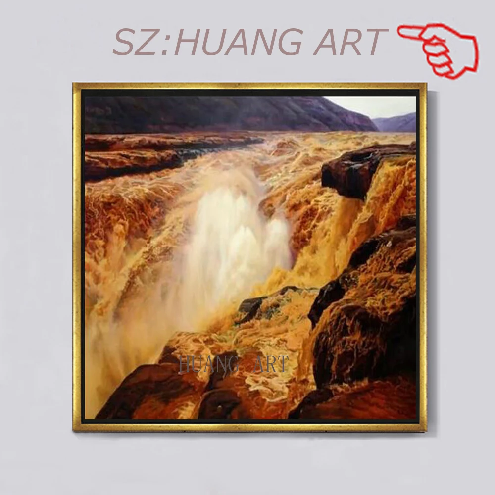 Реалистичная картина маслом Желтая река Расписанная вручную | Дом и сад
