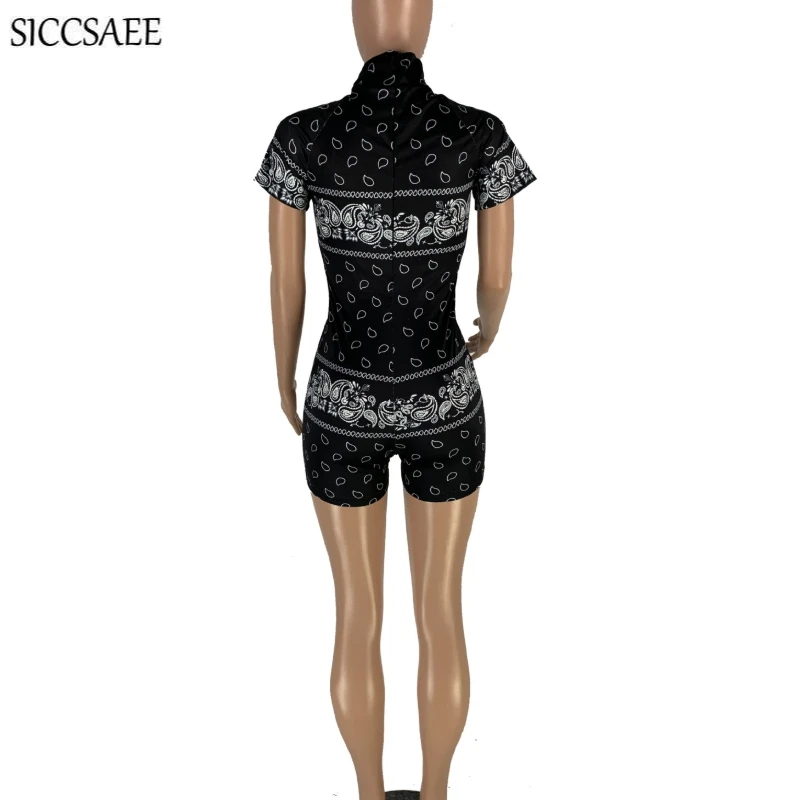 

Floral Printed Rompers Womens Jumpsuit Shorts Turtleneck Bodycon Bandage Playsuits Sexy Plus Size Clothing Bodysuit Tight Fit
