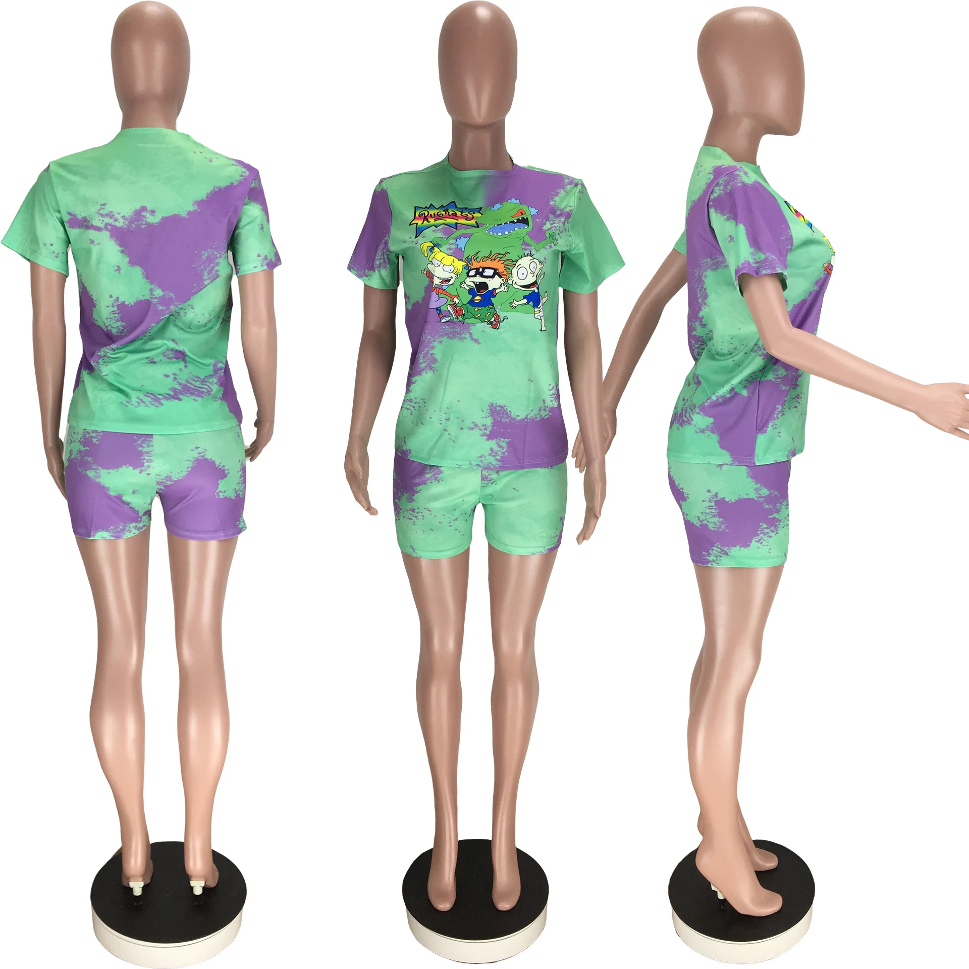 

Women's shorts 2 pieces summer sports suit 2 pieces suit shorts 2 pieces sport pants 2 pieces cartoon pattern women's suit