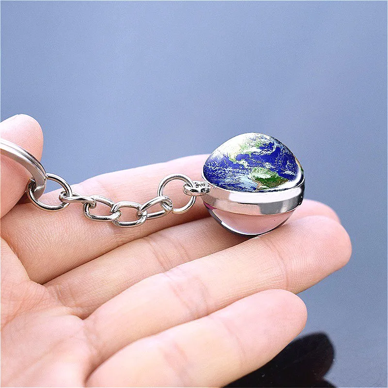 17 Style Shine Solar System Key Chain Planet Keyring Galaxy Nebula Space Moon Earth Sun Mars Glass Ball Douside Keychain | Украшения и