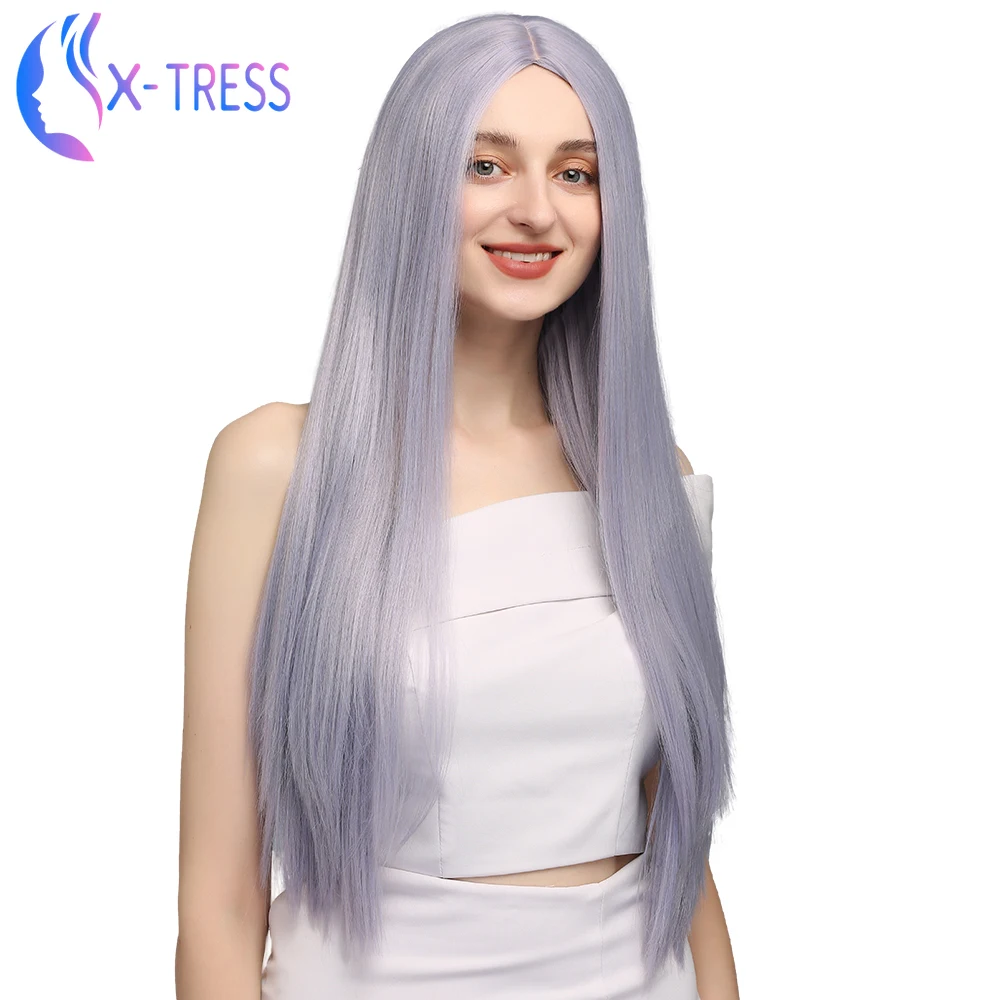 Женские синтетические парики Лолиты серого цвета Длинные прямые Искусственные