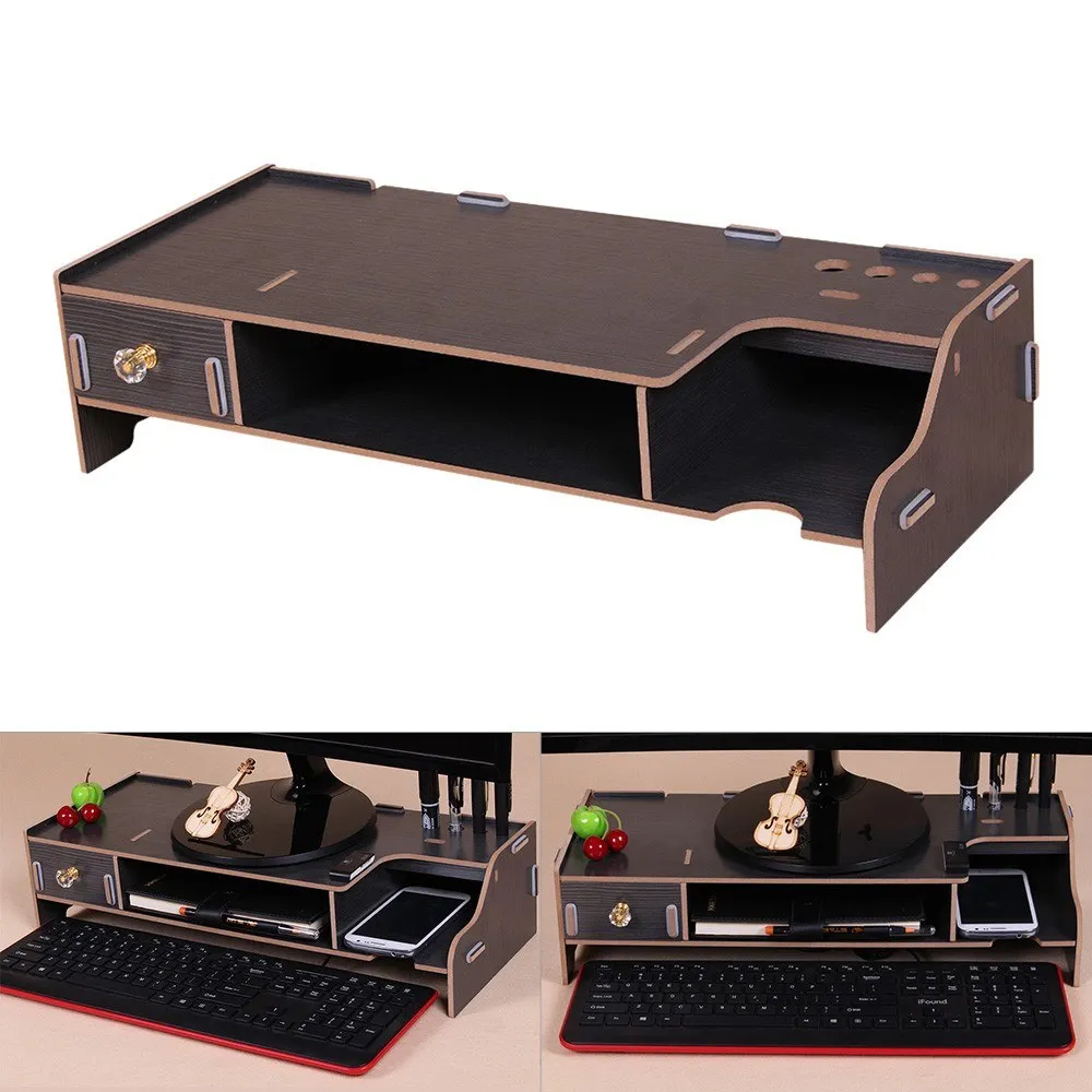 Wooden Monitor Stand Riser Computer Contertop Organizer With Storage Slot Holder | Компьютеры и офис