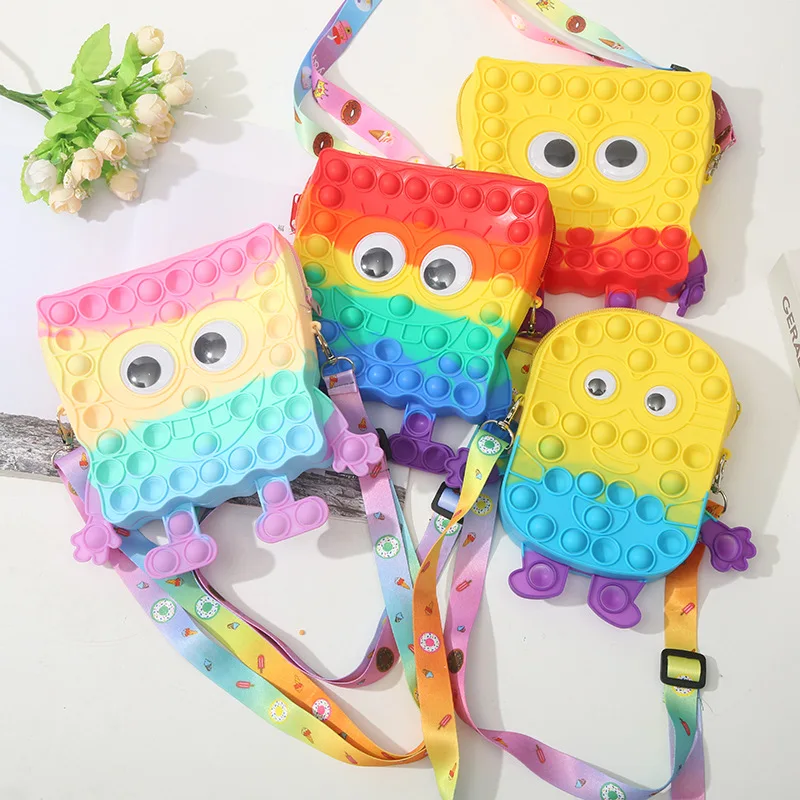 

Minions Satchel Pop It Fidget Stress Squeeze Silicone Rainbow Bubble Push Antistress Adults Children Sensory Toy Relieve Autism