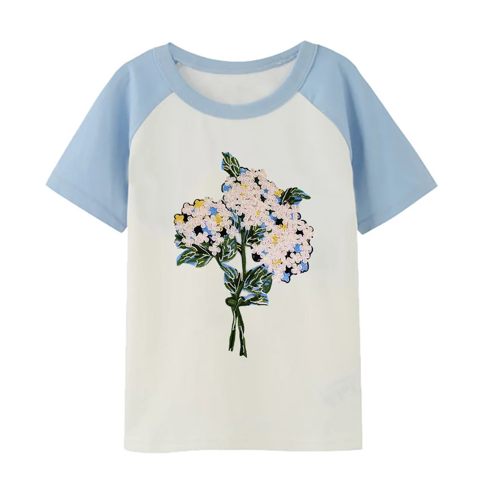 Вышитые большие гортензии тканевые наклейки декоративные джинсовые куртки