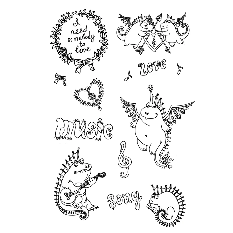 Прозрачные штампы AZSG с милым музыкальным динозавром для рукоделия скрапбукинга