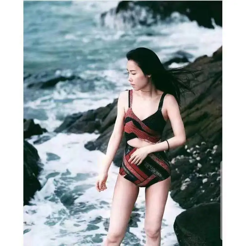 

2021 Sexy High-top Swimwear Women Black Open Back One Piece Swimsuit Slim Summer Open Back Beachwear