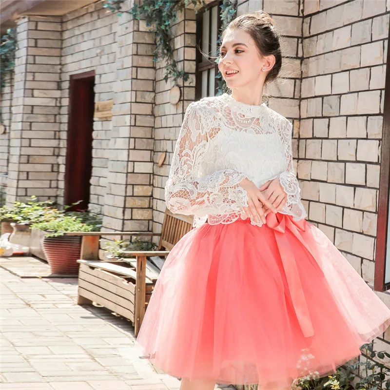 7Layered 50cm Tulle Skirts Womens 26 Colors Adult Tulle Skirt Elastic High Waist Pleated Midi Skirt Fashion Wedding Jupe