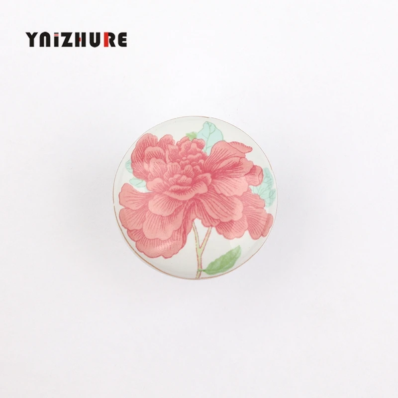 peony YINZHURE бренд Сельский Acme скандинавском стиле Керамический одинарный круглый K Шкаф Кухня сад дверь ручка современного шкафа Ручка - Цвет: peony