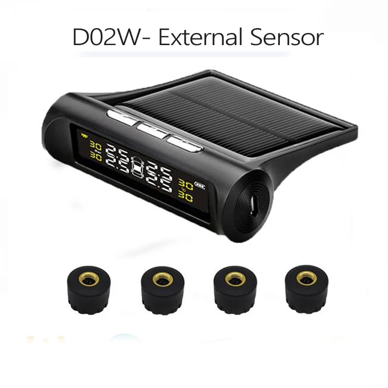 Солнечный TPMS автомобиля Охранные системы и безопасность Мониторы Системы Дисплей 4 внутренний/внешний Сенсор Температура предупреждение t01n t01c Visture - Тип: D02W External