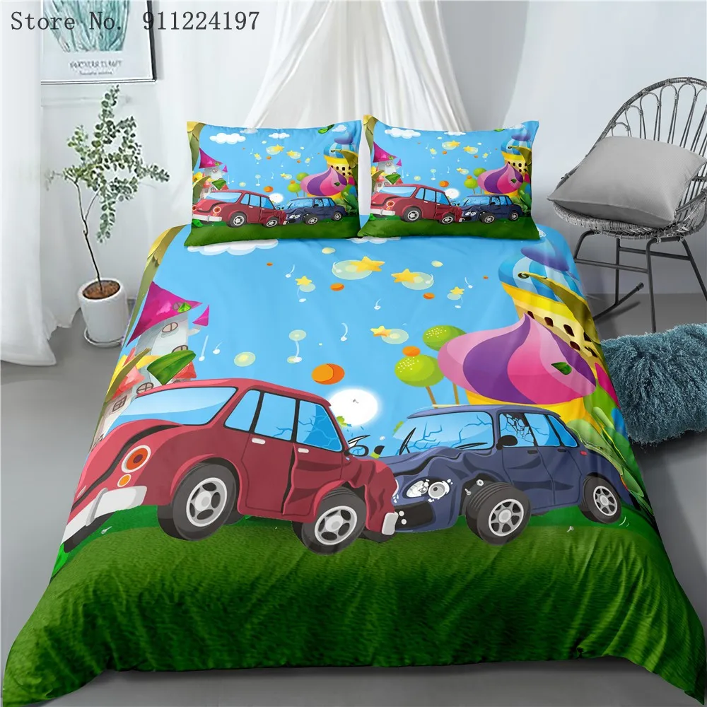 

Cartoon Toy Car Print Bedding Set Kids Boys Duvet Cover Set Queen Single Twin Double King Size High Quality 2/3pcs Bedclothes
