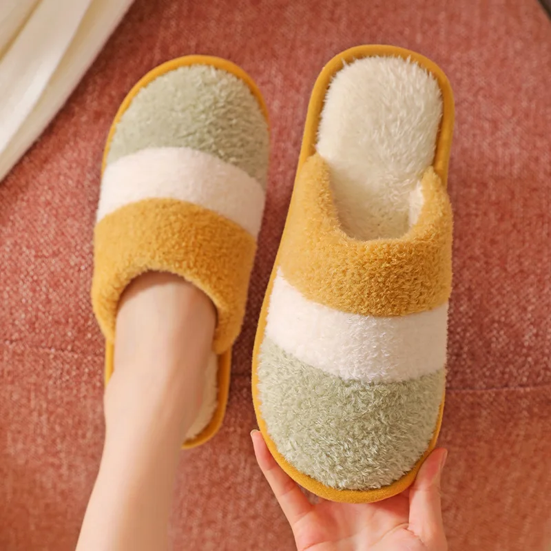 

Women Slippers Cute Home Slippers Faux Fur Shoes Woman Slip On Flats Ladies Soft Sole Slippers For Women Couple Flat Men's Shoes