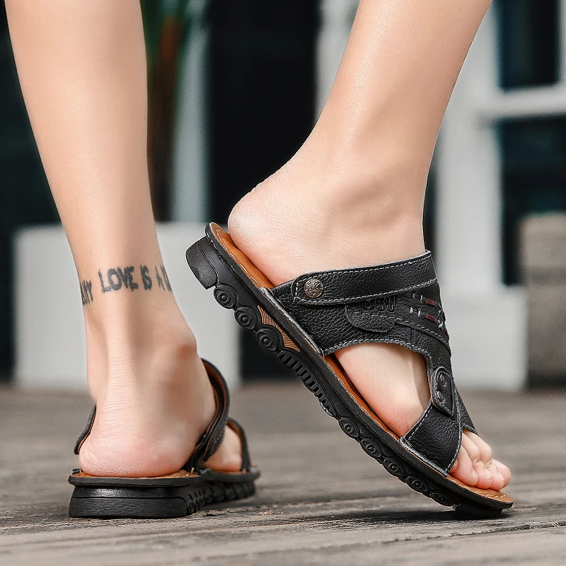 

CYYTL Men Fashion Beach Sandals Summer Leather Open Toe Shoes Platform Slippers Hommes Flip Flops Sapatos Masculinos