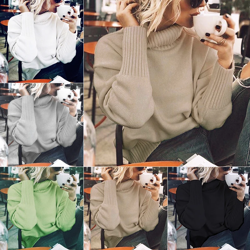 Womens Tops Ladies Sweater Long Sleeve Jumper Fashion Baggy Outwear Solid Turtle Neck Coat | Женская одежда