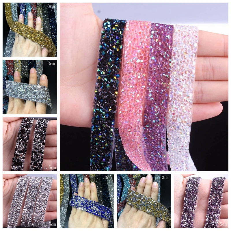 1 ярд Вышивание отделкой с украшением в виде кристаллов Стразы горячей фиксации