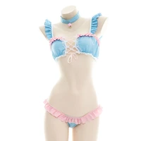sexy cute anime cosplay halloween costumes for women girls lolita fairy bikini bra and panty set underwear neck ring blue pink