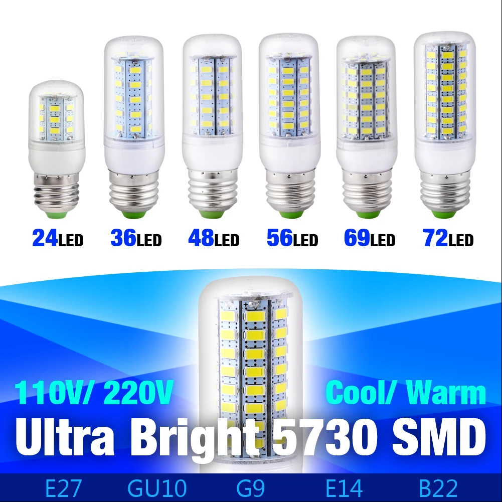 

10PC LED Corn E27 E14 Spotlight LED Light Lamp 24/36/48/69/72Leds AC 220V SMD5730 Led Bulb Lighting G9 B22 GU10 Led Bulb lights