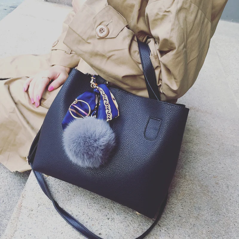 2020 new women's bag fashion portable letter ladies popular shoulder solid color fur ball scarf diagonal | Багаж и сумки