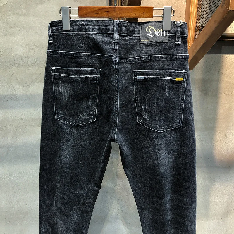 Обтягивающие джинсы мужские брюки темно-серые стрейч 2020 весна и осень модные
