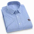 Рубашка мужская оксфордская с короткими рукавами, Повседневная рубашка с вышивкой лошадей, без карманов, на пуговицах, короткий рукав, 6XL, 100% хлопок