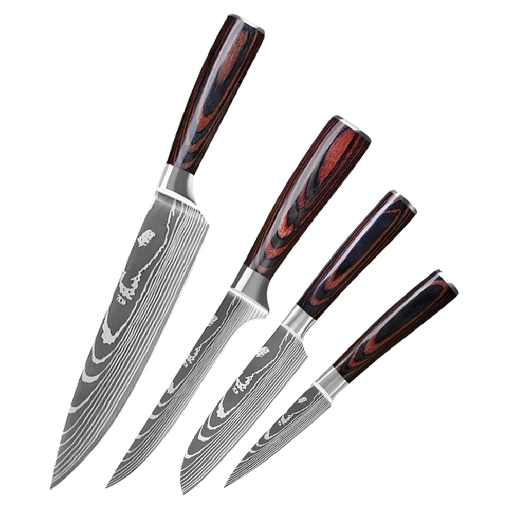 4 шт. набор кухонных ножей дамасский узор 3Cr13 нержавеющая сталь Pakka с деревянной