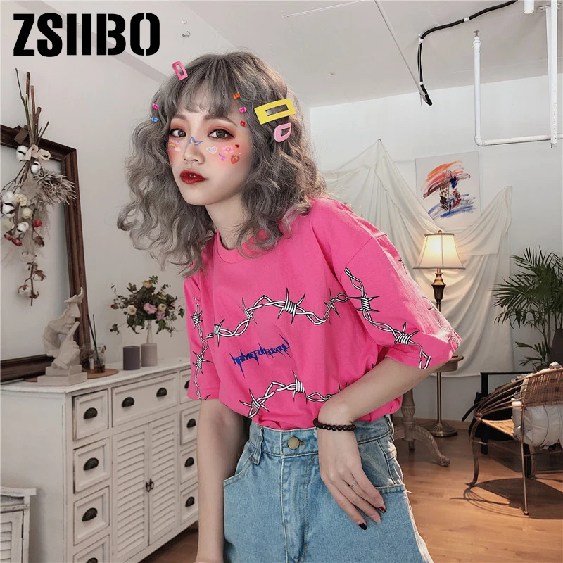Топ женский в стиле Харадзюку повседневный Свободный с коротким рукавом и
