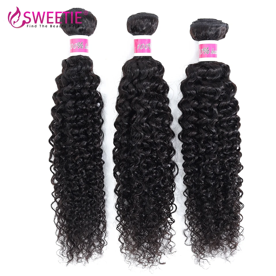 Sweetie Indian Hair Bundles with Closure Afo Kinky Curly Human Hair Weave Bundle 3 Bundles with Lace Closure Non-remy