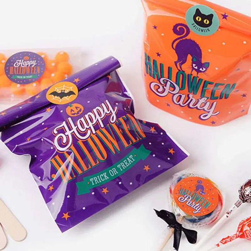 

K3NA 50pcs/pack Halloween Decoration Candy Gift Bag Sweet Biscuit Packaging Bag