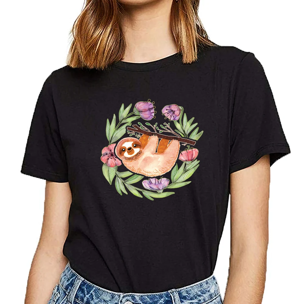 

Топы Футболка Для женщин Ленивец в цветы Лето Harajuku на заказ женская футболка