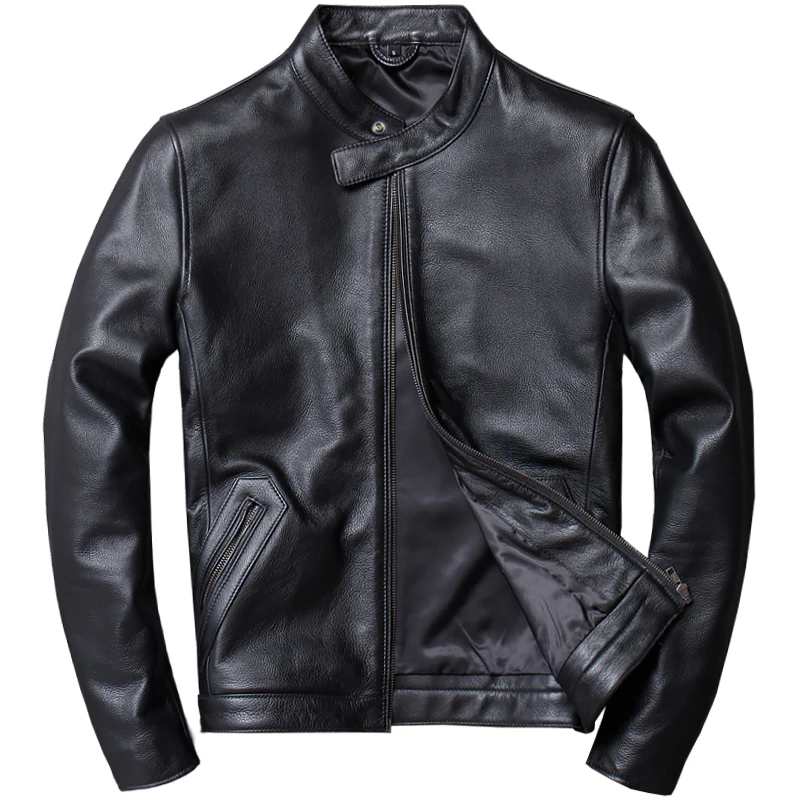 

Men Slim Genuine Leather Jacket Fashion Plus Size Mens Cowhide Coat Handsome Casual Style Jackets Sales