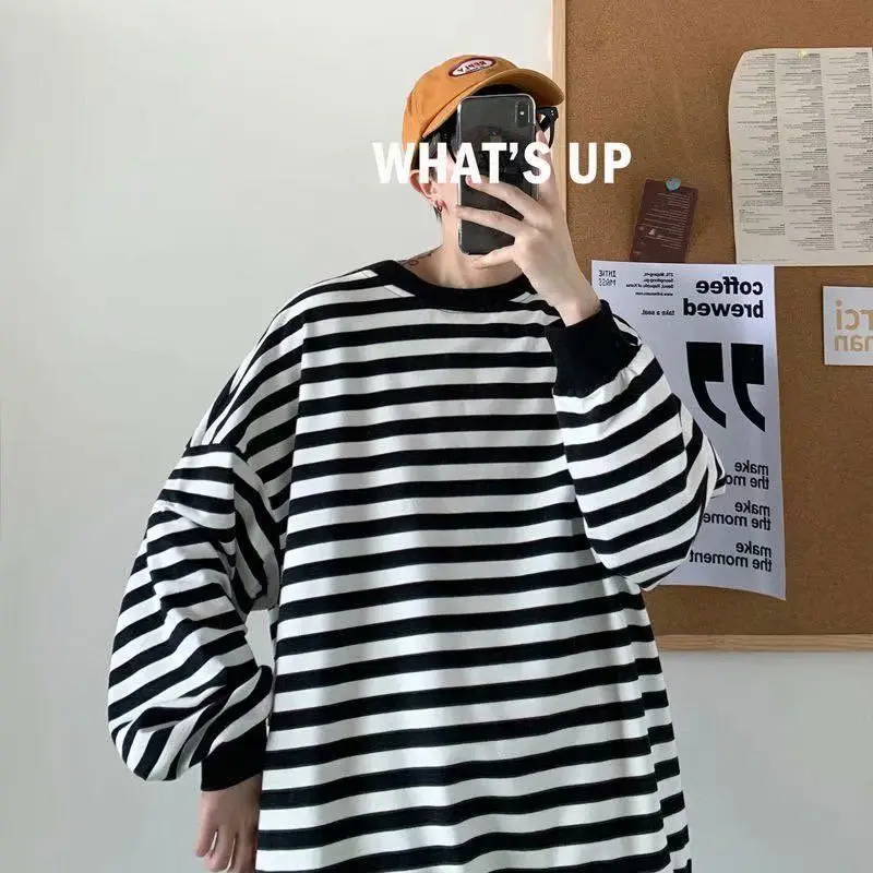 

Loose striped long-sleeved solto pullover casal camisola de malha hip-hop estilo mulher camisola 2021 nova camisola feminina