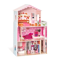 robotime big wooden dollhouse with furniture doll house accessories for girls pink princess room for 2 3 4 5 6 years old