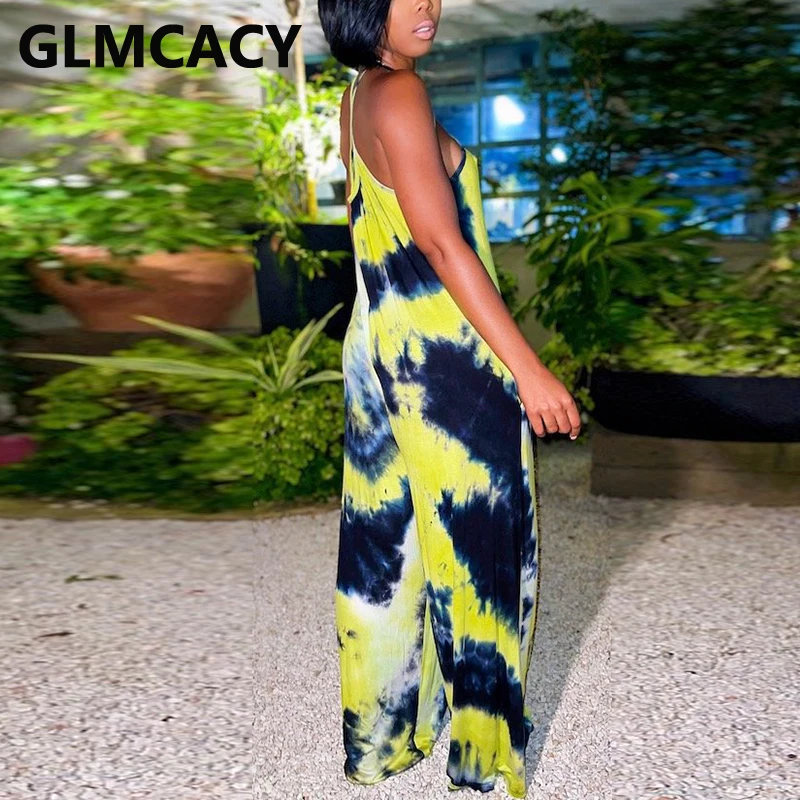 

Halter Tie Dye Printed Backless Loose Jumpsuit Summer Overalls