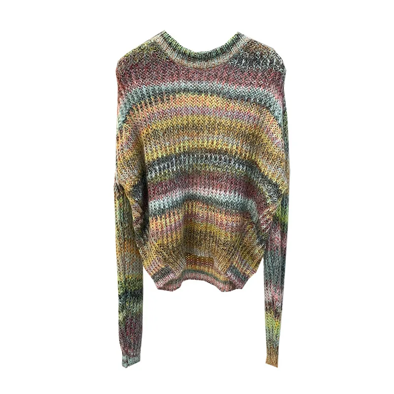 

Women Sweater Rainbow Striped Mohair Wool Blend Turtleneck Sweater