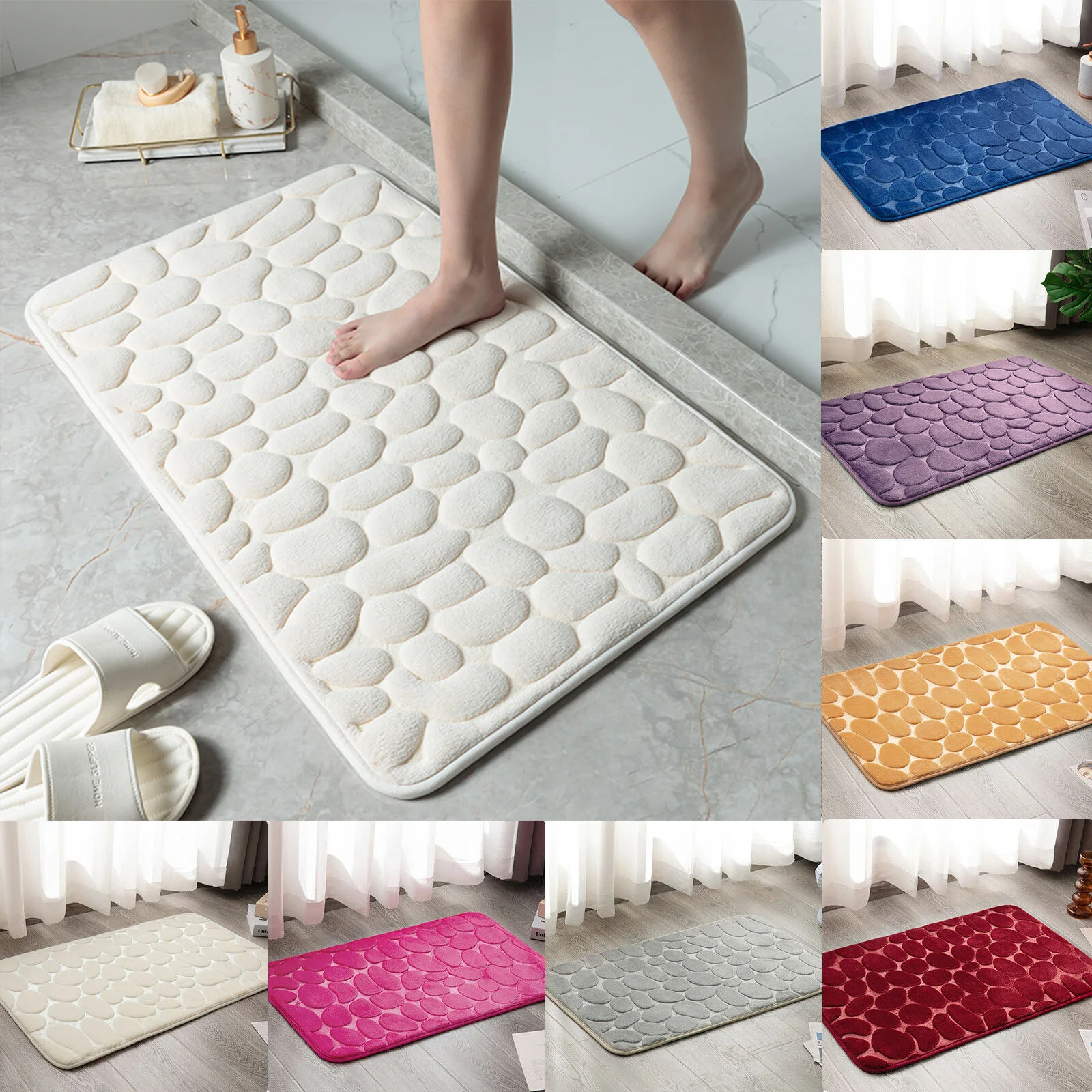 

Non Slip Mat,Memory Foam Ultra Soft Toilet Bathroom Rugs Mat,Wash Basin Bathtub Side Floor Rug Shower Room Doormat Pebble Pad