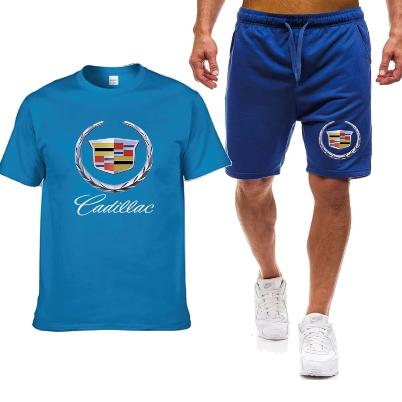 

Summer Fashion new Men's T-shirt Cadillac Car Logo Printing Casual Cotton High Quality Men's short sleeve + shorts 2-piece set