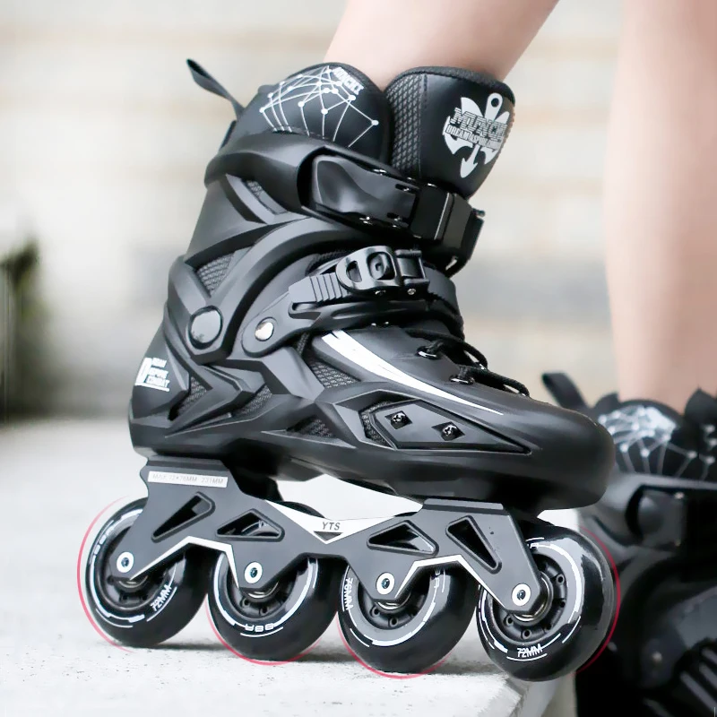 Black Professional Inline Roller Skates Woman Man Kids Speed Roller Skating Sliding Sneakers Outdoor patins 4 rodas Size 30-44