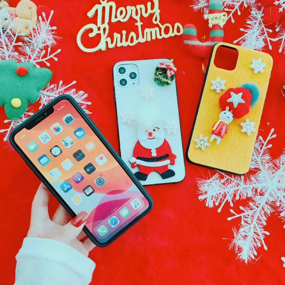 Рождественский плюшевый чехол с Санта Клаусом для Apple iphone 6 7 8 Plus X XR XS 11 Pro Max задняя
