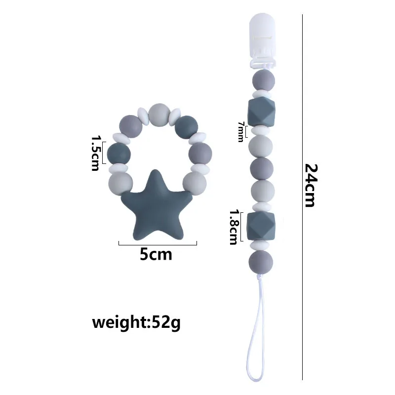 

2pcs Silicone Pacifier Clip Eco-friendly Newborn Baby Teething Toys Baby Pacifier Chain Food Grade Silicone Star Feeding Chains