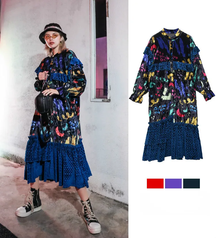 Max LuLu модная Корейская одежда осенние женские бархатные уличные Женские Элегантные Цветочные Длинные Платья повседневные Лоскутные Платья